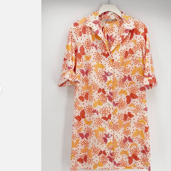 Vtg I. MAGNIN & CO. Butterfly Print Shirt Dress Sz 8 1950s - Picture 6 of 6